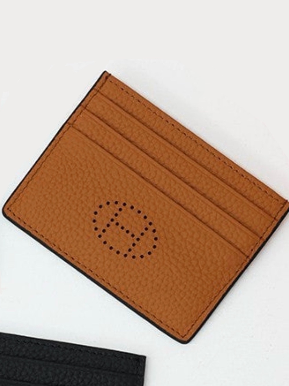 Hermes Orange-Tan Perforated Epsom Leather Card Holder